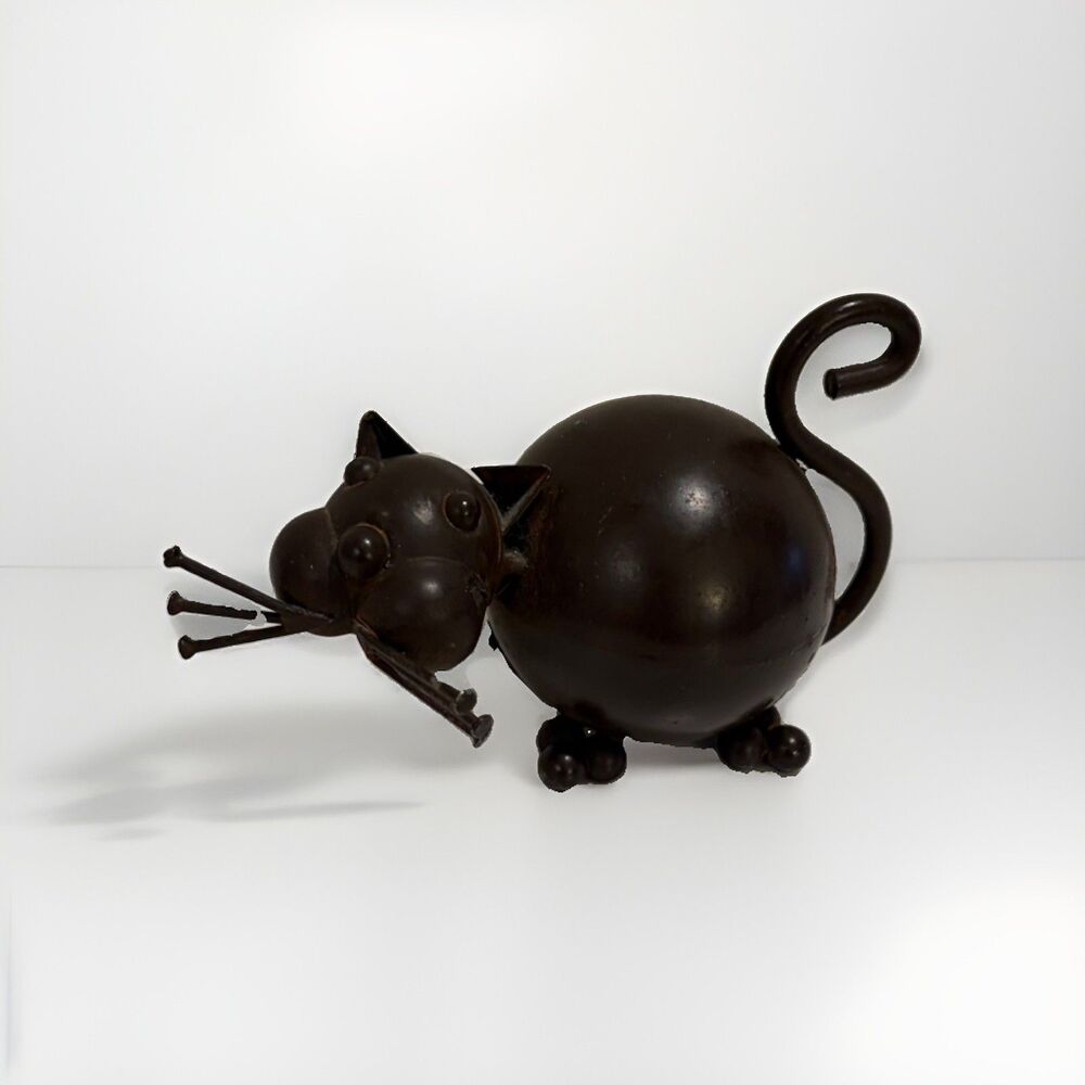 Artisan Metal Cat Sculpture Found Items Nails Scrap Steampunk 5”